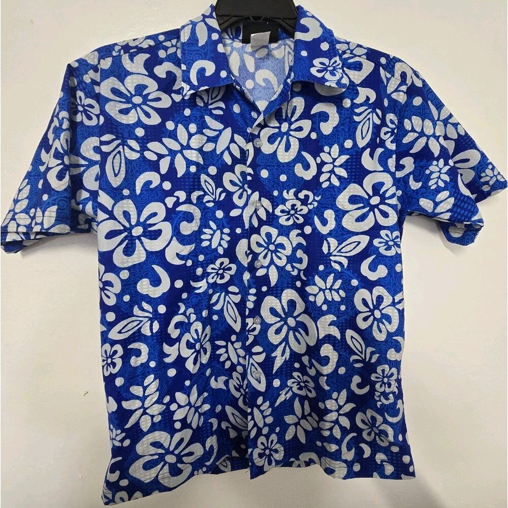 Pointzero Tropical Hawaiian Mens Shirt Large Blue With Flowers